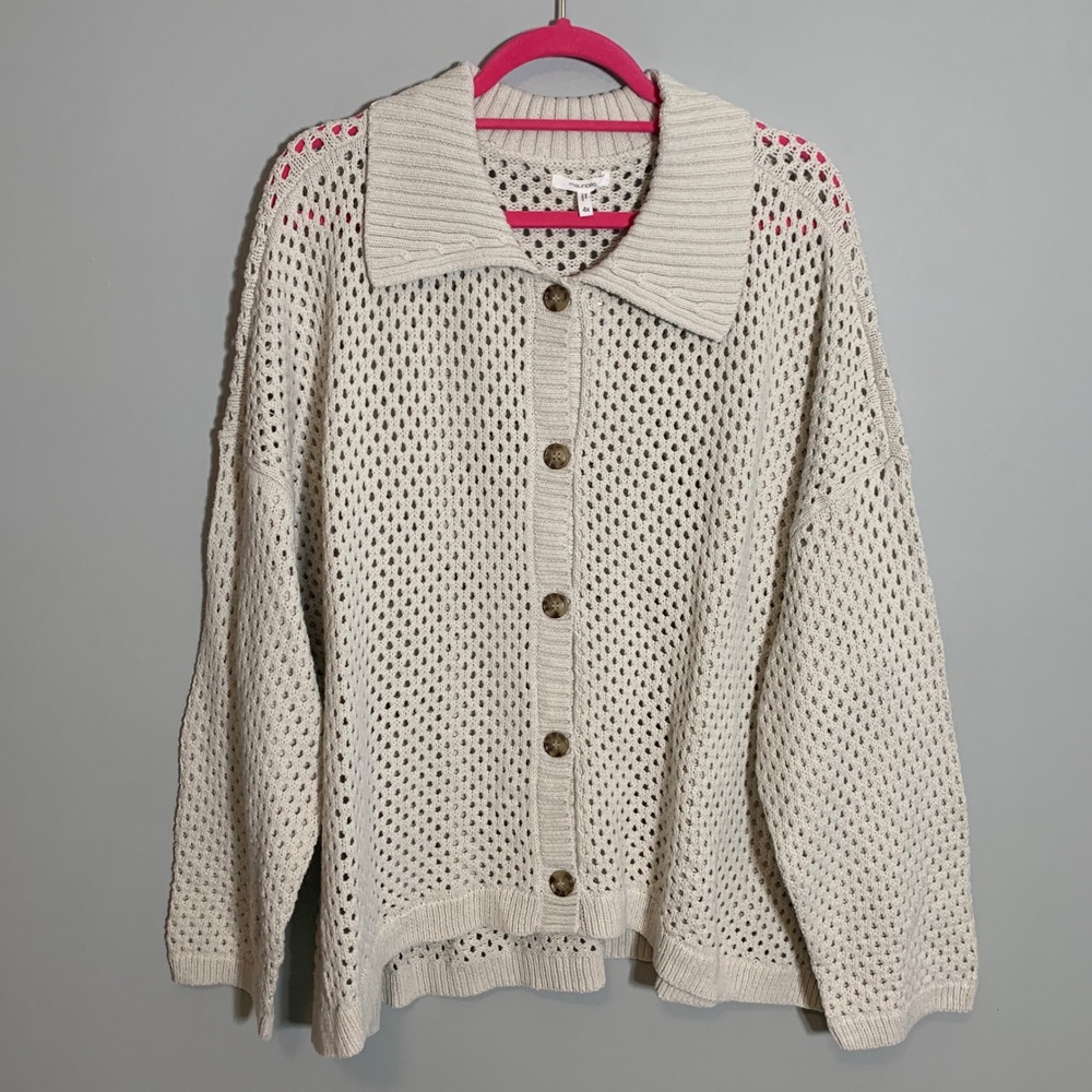 NEW‎ maurices Cream Open Knit Button Front Collared Sweater Cardigan Size 4X